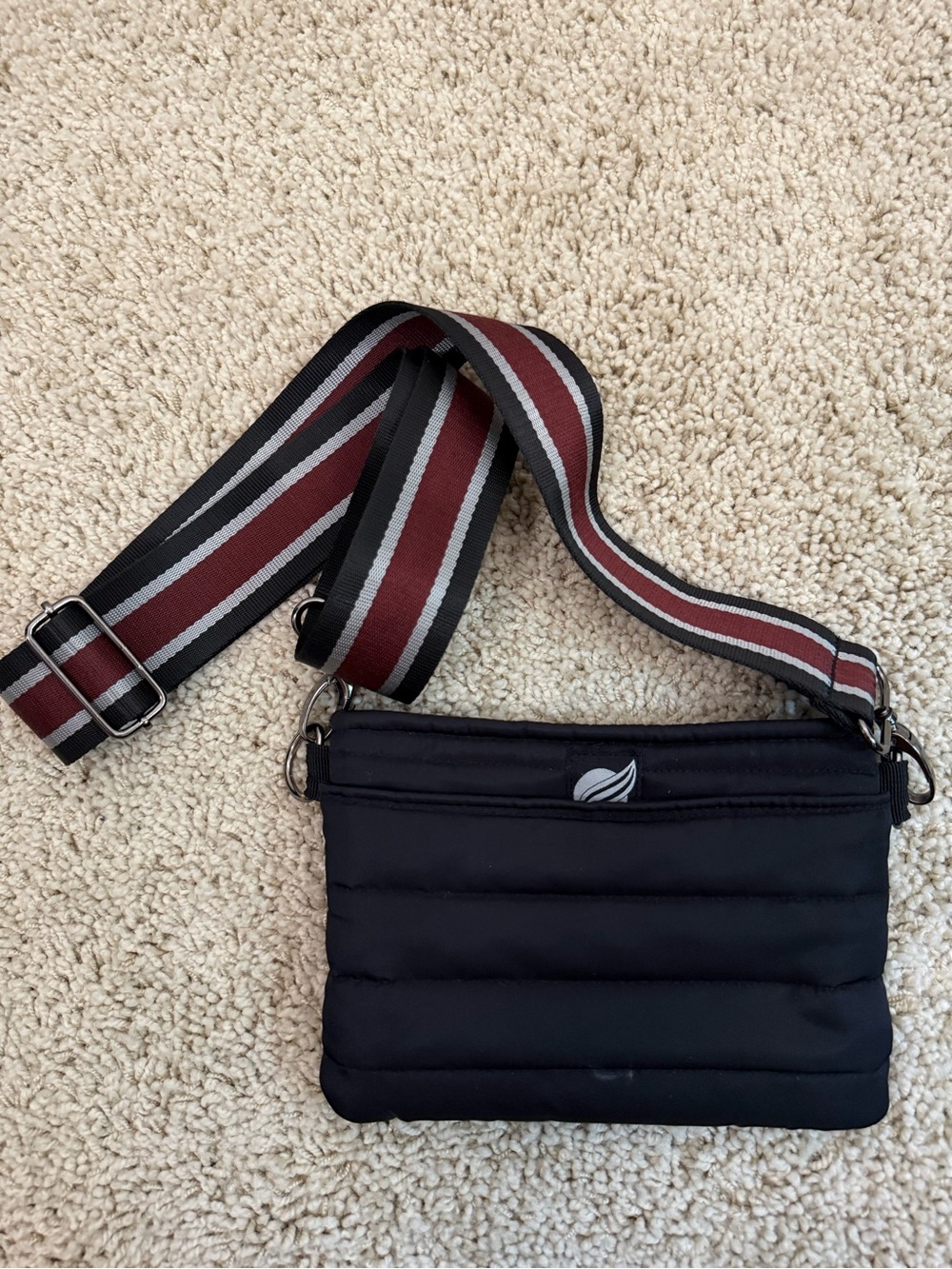 THINK ROYLN Black Quilted Crossbody Bum Bag Striped Strap